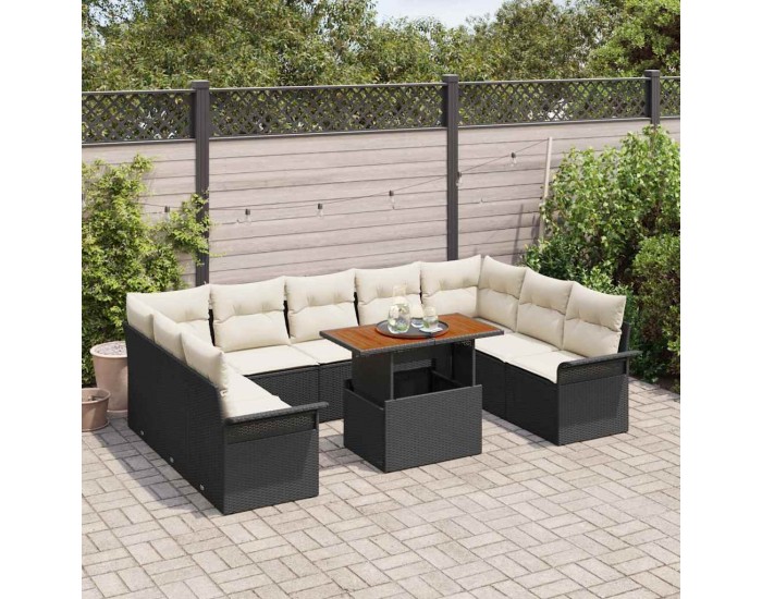 Sonata H Градински Софа Комплект 10 pcs Черно и кремаво 100 x 55 x 73 см