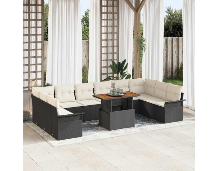 Sonata H Градински Софа Комплект 11 pcs Черно и кремаво 100 x 55 x 73 см