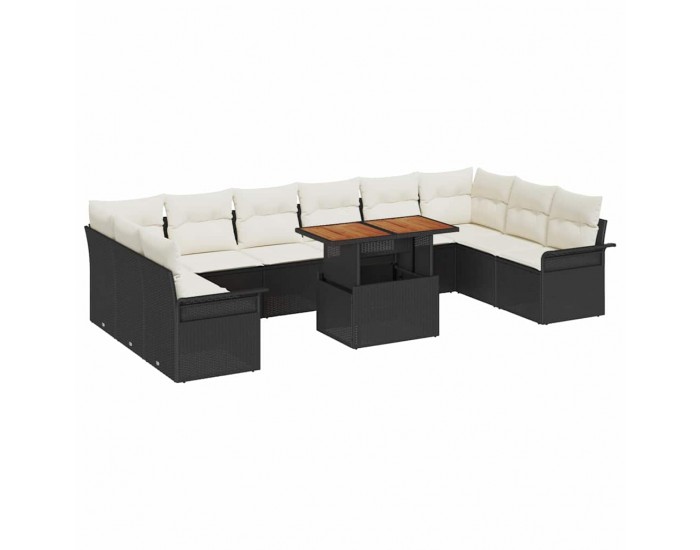 Sonata H Градински Софа Комплект 11 pcs Черно и кремаво 100 x 55 x 73 см