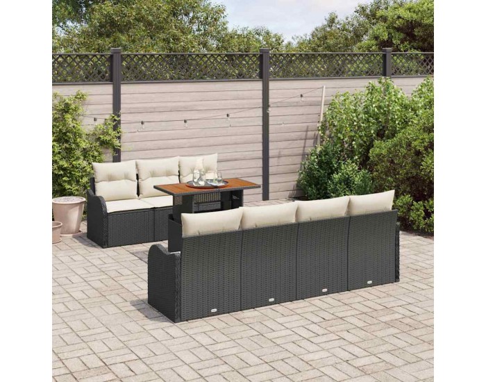 Sonata H Градински Софа Комплект 8 pcs Черно и кремаво 100 x 55 x 73 см