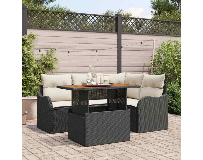 Sonata H Градински Софа Комплект 5 pcs Черно и кремаво 100 x 55 x 73 см
