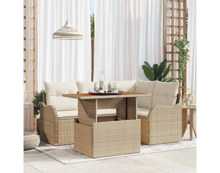 Sonata H Градински Софа Комплект 5 pcs бежово и кремаво 100 x 55 x 73 см