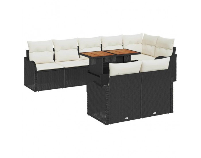 Sonata H Градински Софа Комплект 9 pcs Черно и кремаво 100 x 55 x 73 см