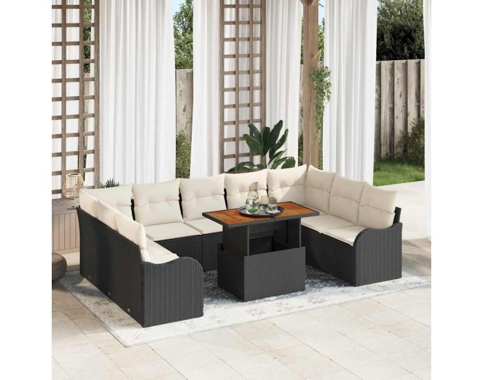 Sonata H Градински Софа Комплект 10 pcs Черно и кремаво 100 x 55 x 73 см