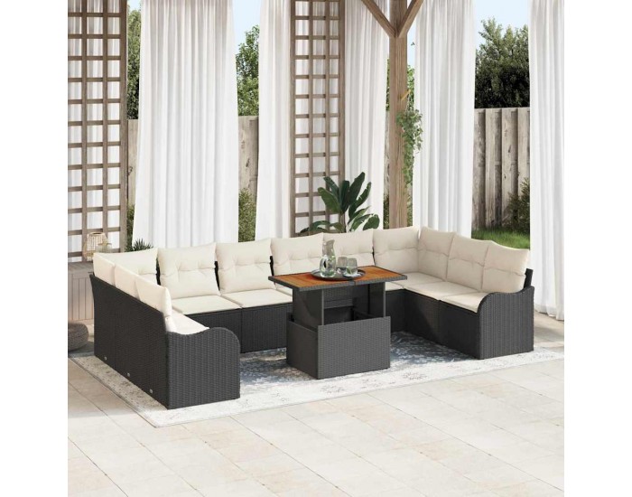 Sonata H Градински Софа Комплект 11 pcs Черно и кремаво 100 x 55 x 73 см
