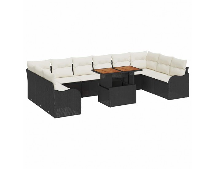 Sonata H Градински Софа Комплект 11 pcs Черно и кремаво 100 x 55 x 73 см