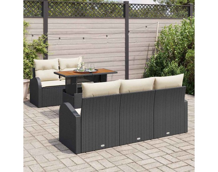 Sonata H Градински Софа Комплект 6 pcs Черно и кремаво 100 x 55 x 73 см