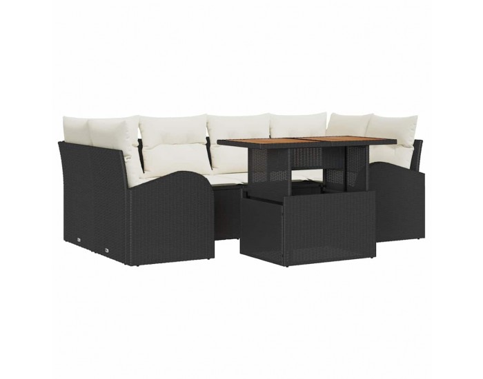 Sonata Set de canapele pentru grădină 7 buc. negru și crem