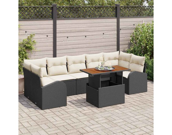 Sonata H Градински Софа Комплект 8 pcs Черно и кремаво 100 x 55 x 73 см