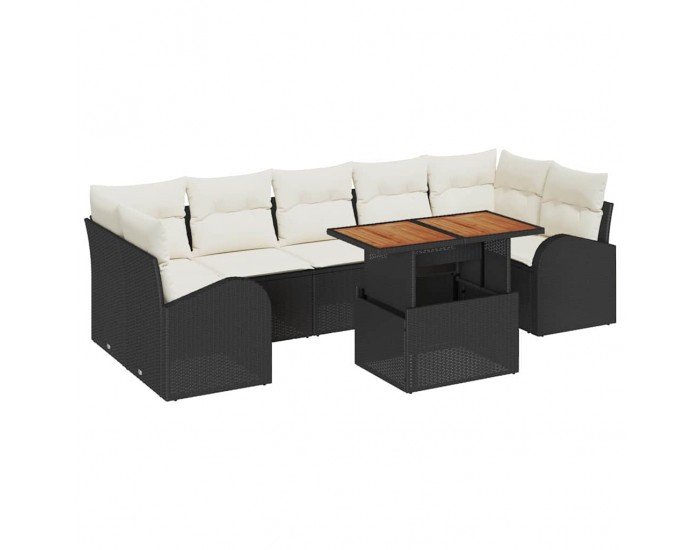 Sonata H Градински Софа Комплект 8 pcs Черно и кремаво 100 x 55 x 73 см