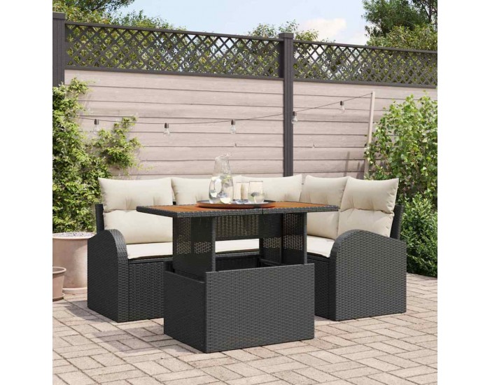 Sonata H Градински Софа Комплект 5 pcs Черно и кремаво 100 x 55 x 73 см