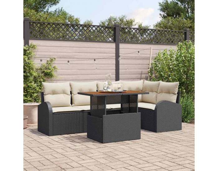 Sonata H Градински Софа Комплект 6 pcs Черно и кремаво 100 x 55 x 73 см