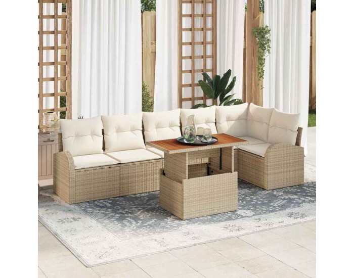 Sonata H Градински Софа Комплект 7 pcs бежово и кремаво 100 x 55 x 73 см