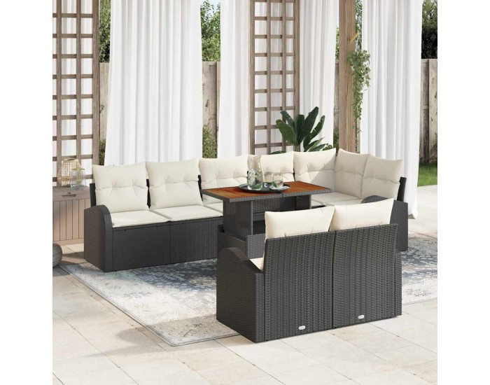 Sonata H Градински Софа Комплект 9 pcs Черно и кремаво 100 x 55 x 73 см