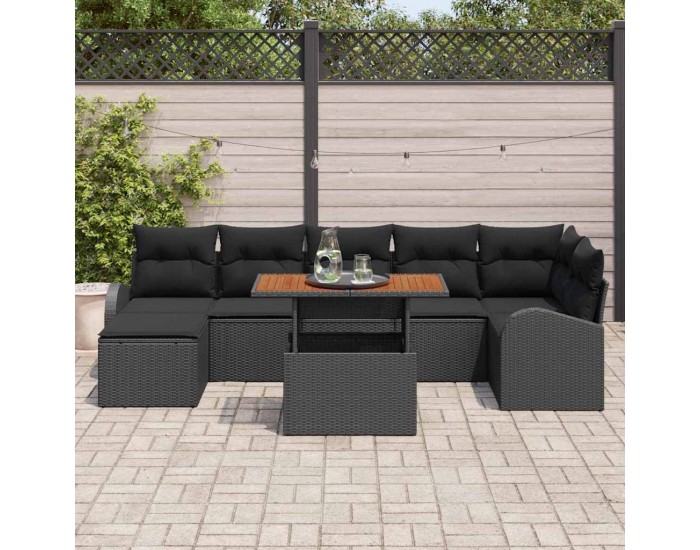 Sonata H Градински Софа Комплект с възглавница 8 pcs Черно