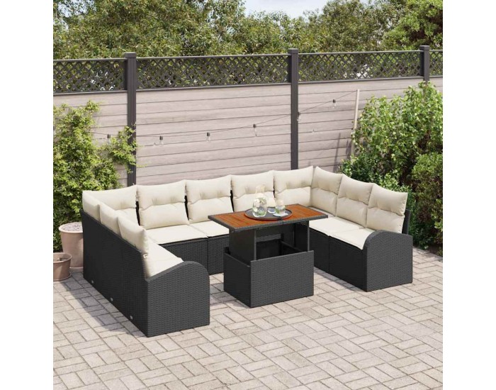 Sonata H Градински Софа Комплект 10 pcs Черно и кремаво 100 x 55 x 73 см