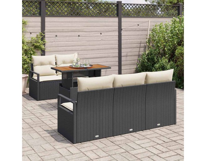 Sonata H Градински Софа Комплект 6 pcs Черно и кремаво 100 x 55 x 73 см