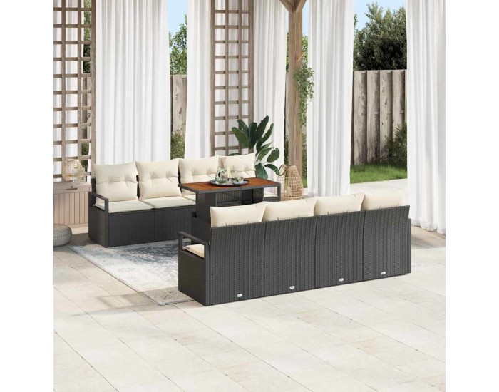 Sonata H Градински Софа Комплект 9 pcs Черен и кремав 100 x 55 x 73 см