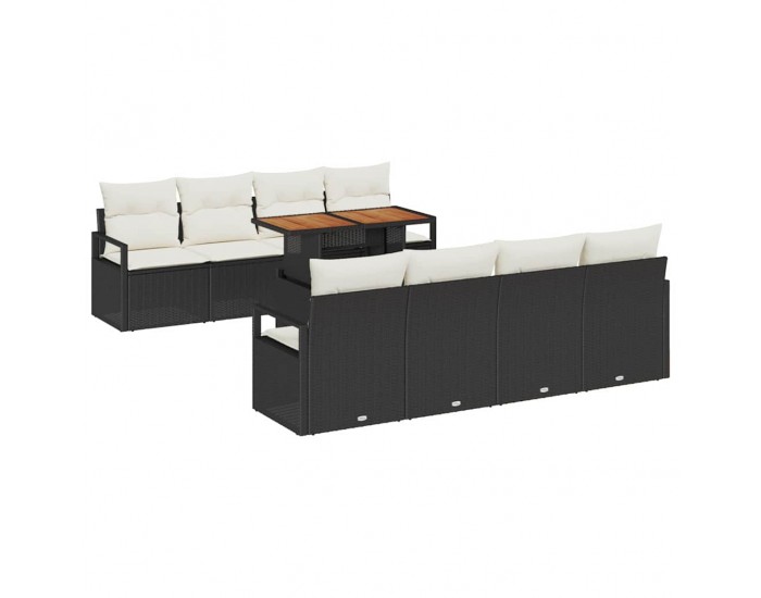 Sonata H Градински Софа Комплект 9 pcs Черен и кремав 100 x 55 x 73 см