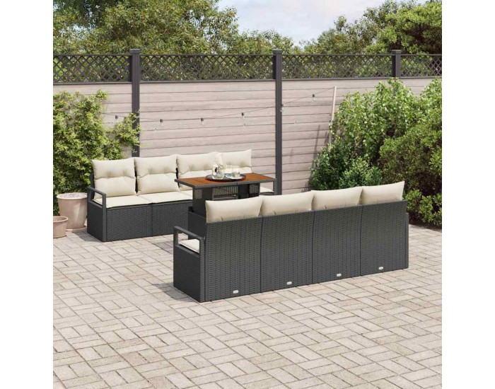 Sonata H Градински Софа Комплект 9 pcs Черен и кремав 100 x 55 x 73 см