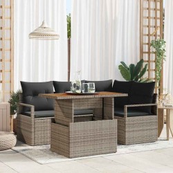 Sonata H Комплект за хранене в градината с възглавница 5 pcs Сив и кафяв - Canapele și bănci de grădină