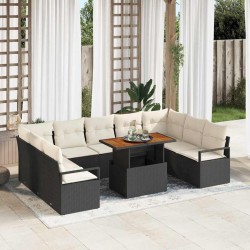 Sonata H Градински Софа Комплект 10 pcs Черен и кремав 100 x 55 x 73 см - Canapele și bănci de grădină