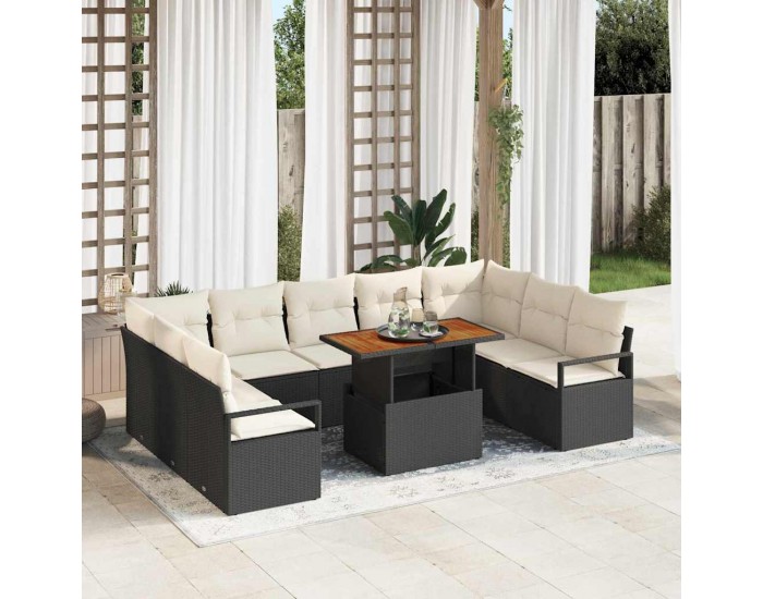 Sonata H Градински Софа Комплект 10 pcs Черен и кремав 100 x 55 x 73 см