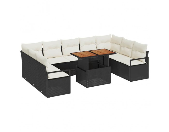 Sonata H Градински Софа Комплект 10 pcs Черен и кремав 100 x 55 x 73 см