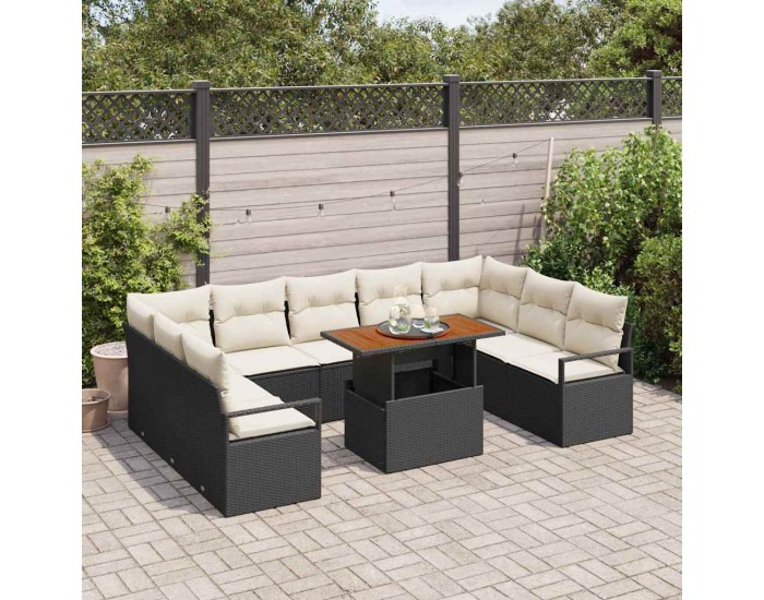 Sonata H Градински Софа Комплект 10 pcs Черен и кремав 100 x 55 x 73 см