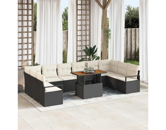 Sonata H Градински Софа Комплект 11 pcs Черен и кремав 100 x 55 x 73 см