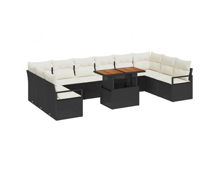 Sonata H Градински Софа Комплект 11 pcs Черен и кремав 100 x 55 x 73 см