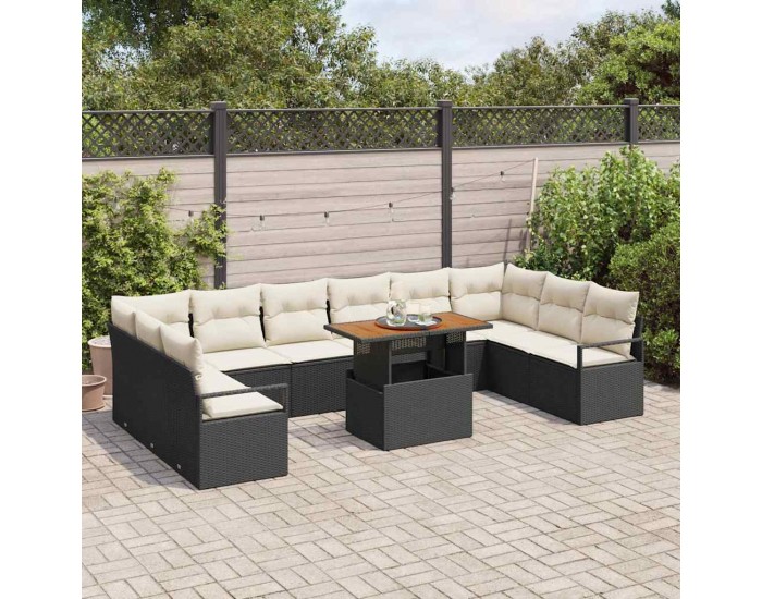 Sonata H Градински Софа Комплект 11 pcs Черен и кремав 100 x 55 x 73 см
