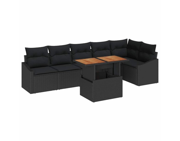 Sonata Set de canapele pentru grădină 7 buc. Negru și Maro