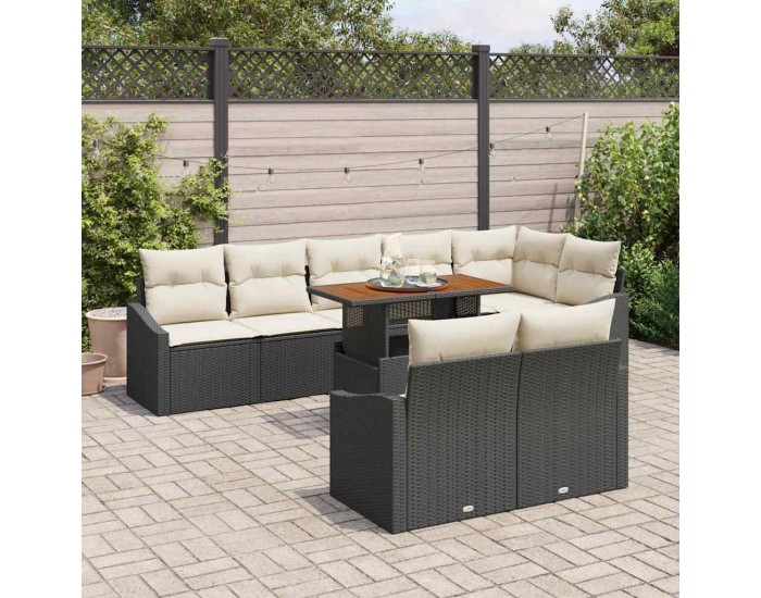 Sonata H Градински Софа Комплект 9 pcs Черен и кремав 100 x 55 x 73 см