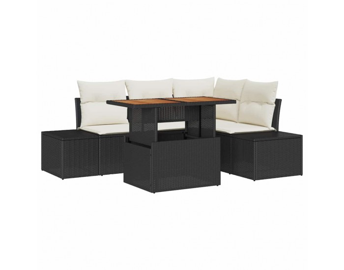 Sonata H Градински Софа Комплект 5 pcs Черен и кремав 100 x 55 x 73 см