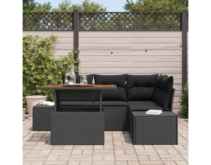 Sonata H Градински Софа Комплект 5 pcs Черен и кафяв 100 x 55 x 73 см