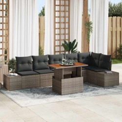 Sonata H Комплект за хранене в градината с възглавница 7 pcs Сив и кафяв - Canapele și bănci de grădină