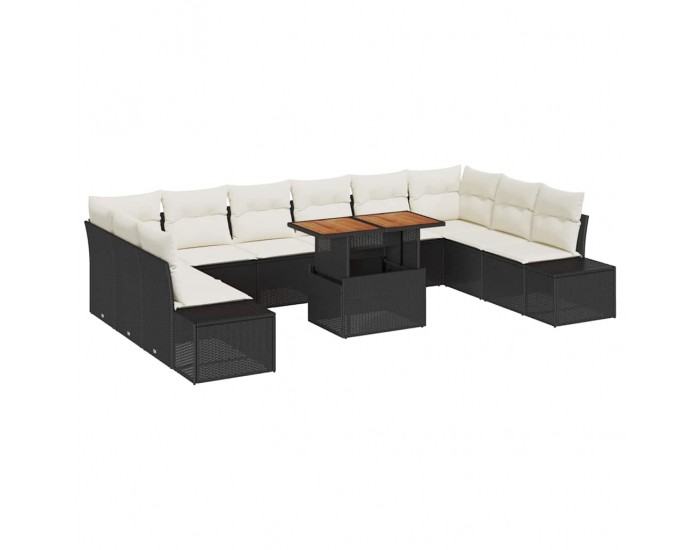 Sonata H Градински Софа Комплект 11 pcs Черен и кремав 100 x 55 x 73 см