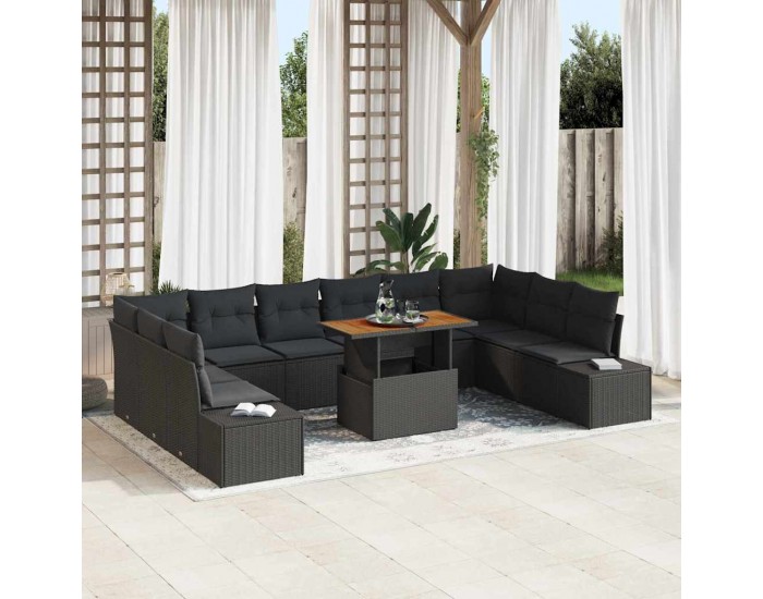 Sonata H Градински Софа Комплект 11 pcs Черен и кафяв 100 x 55 x 73 см
