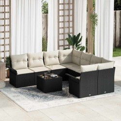 Sonata H Градински Софа Комплект 9 pcs Черен и кремав 55 x 55 x 37 см - Canapele și bănci de grădină