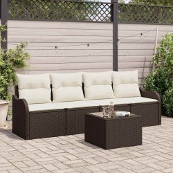 Sonata H Градински Софа Комплект 5 pcs Кафяв и Кремав 55 x 55 x 37 см - Canapele și bănci de grădină