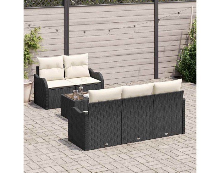 Sonata H Градински Софа Комплект 6 pcs Черен и кремав 55 x 55 x 37 см