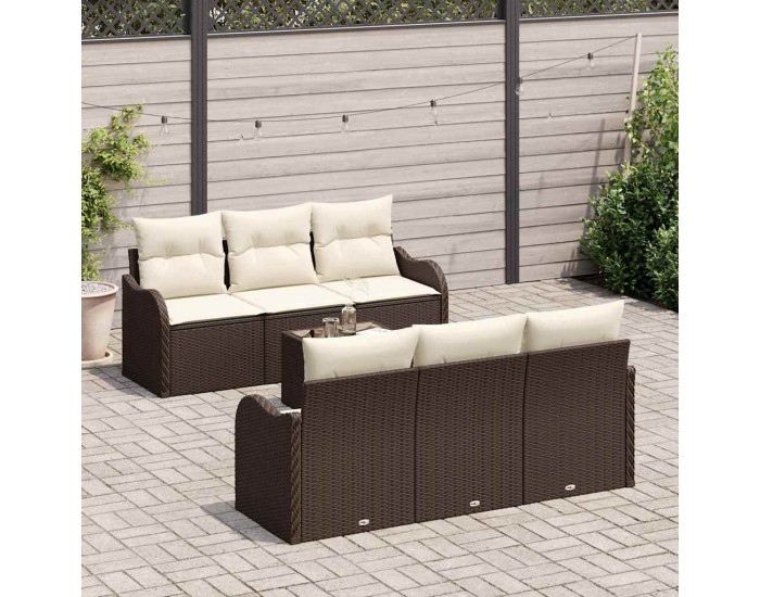 Sonata H Градински Софа Комплект 7 pcs Кафяв и Кремав 55 x 55 x 37 см