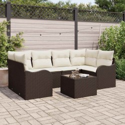 Sonata H Градински Софа Комплект 7 pcs Кафяв и Кремав 55 x 55 x 37 см - Canapele și bănci de grădină