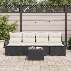 Sonata H Градински Софа Комплект 5 pcs Черен и кремав 55 x 55 x 37 см - Canapele și bănci de grădină