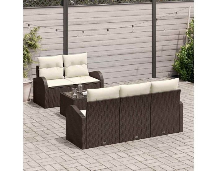 Sonata H Градински Софа Комплект 6 pcs Кафяв и Кремав 55 x 55 x 37 см