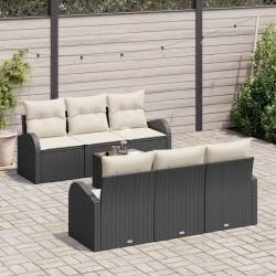 Sonata H Градински Софа Комплект 7 pcs Черен и кремав 55 x 55 x 37 см - Canapele și bănci de grădină