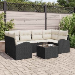 Sonata H Градински Софа Комплект 7 pcs Черен и кремав 55 x 55 x 37 см - Canapele și bănci de grădină