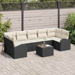 Sonata H Градински Софа Комплект 8 pcs Черен и кремав 55 x 55 x 37 см - Canapele și bănci de grădină