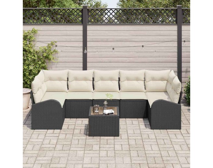 Sonata H Градински Софа Комплект 8 pcs Черен и кремав 55 x 55 x 37 см